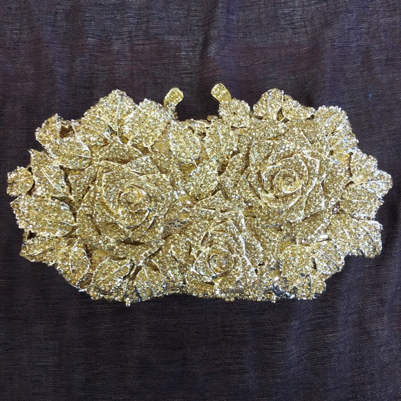 Iceaholic Handbags - 🌹Rose Evening Bag - Gold Tone w/ Gold Crystals🌹